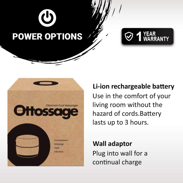 Ottoman Foot Massager by Ottossage, Massaging Ottoman with Removable Lid provides Air Compression, Shiatsu kneading, intense vibration and heat therapy. Extra Powerful with upgraded li-ion battery. - Image 3