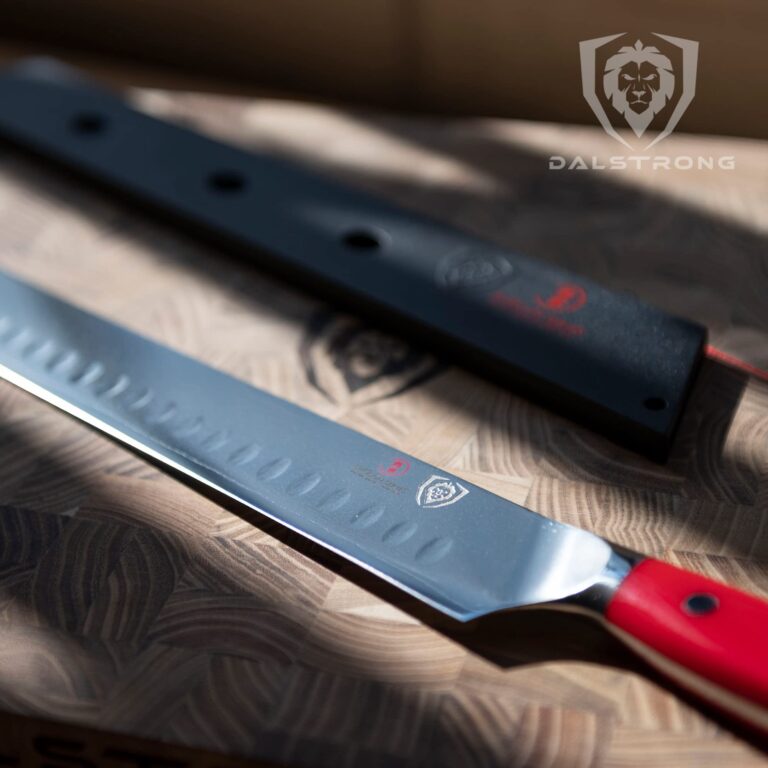 Dalstrong Slicing Carving Knife - 12 inch Granton Edge - Shogun Series - Damascus - Japanese AUS-10V Super Steel Kitchen Knife - Vacuum Treated - Crimson Red ABS Handle - Razor Sharp Knife - w/Sheath - Image 3
