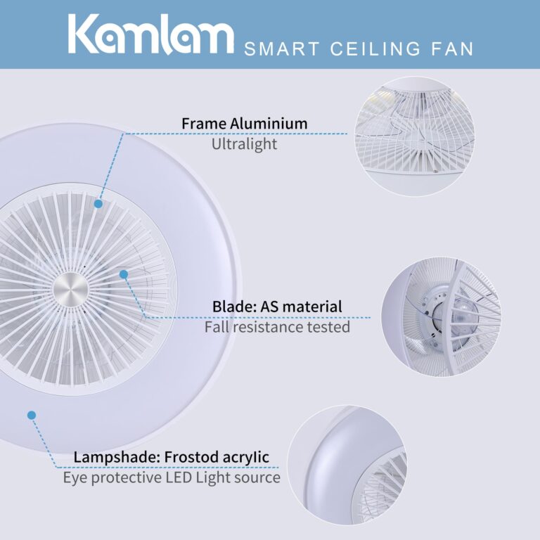 KAMLAM 24" Low Profile Ceiling Fan with Light, Bladeless ceiling fan withs Remote/APP Control, Flush Mount Ceilings Fans, Modern Enclosed Led Ceilings 3 Colors Dimmable 6 Speeds Reversisble Timing - Image 5