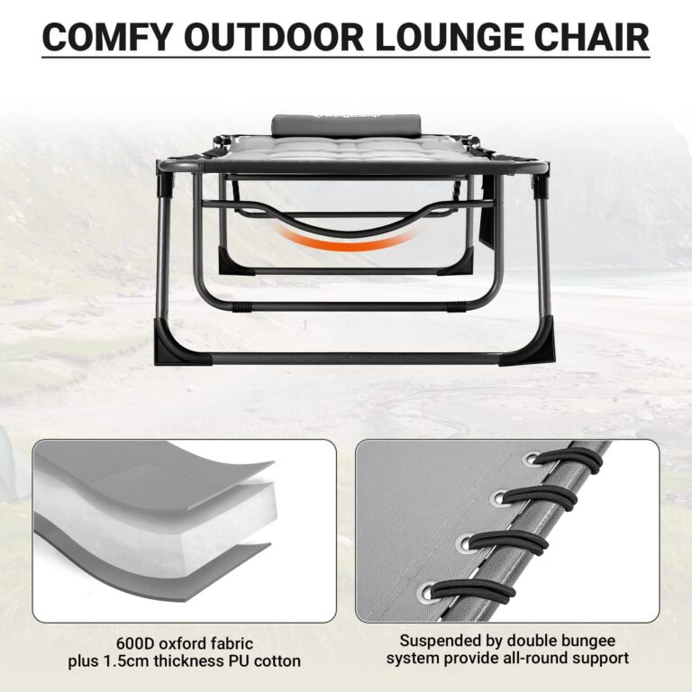 KingCamp Set of 2 Oversize Padded Folding Chaise Lounge Chair for Outdoor, Patio, Beach,Lawn, Sunbathing, Tanning, Pool, Lay Flat Heavy-Duty Adjustable Reclining Chairs with Pillow, Support 330lb,Grey - Image 2