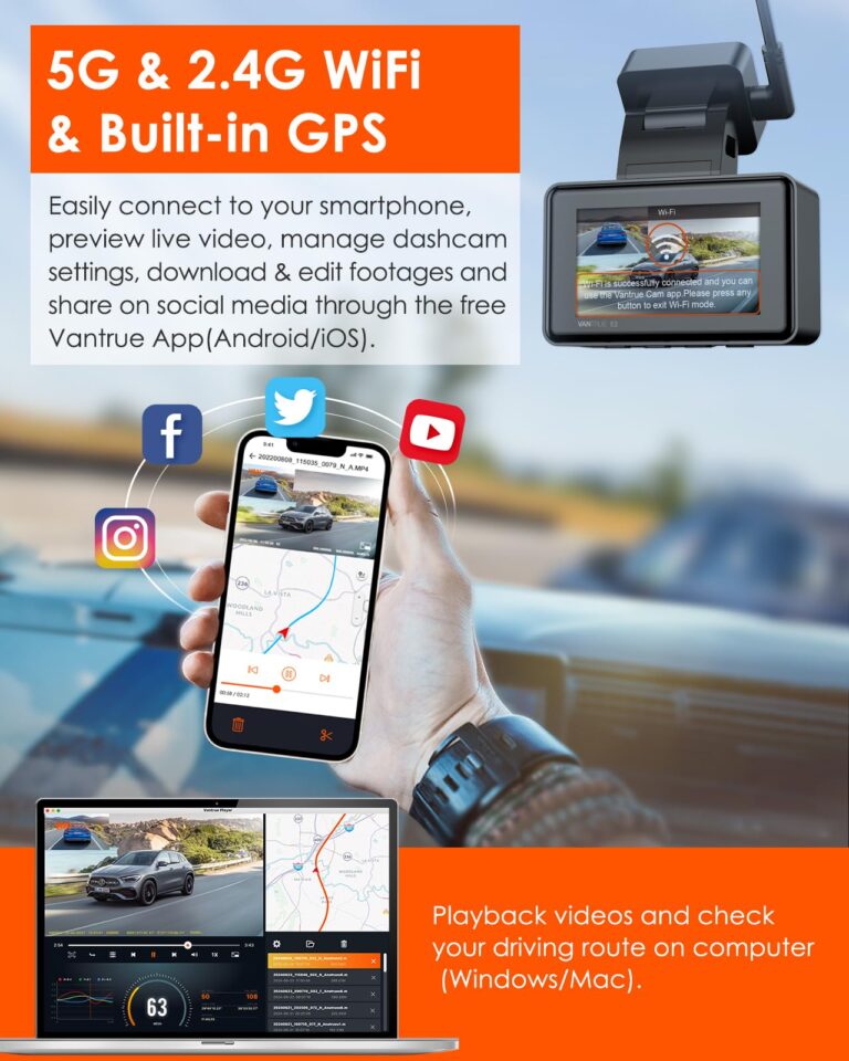 Vantrue E2 Dash Cam Front and Rear, 2.7K Upgrade Rear Cam, Dual STARVIS, 2.7K + 2.7K Dash Camera for Cars, Voice Control, WiFi, GPS, Night Vision, 24H Parking Mode, G-Sensor, 2.45" IPS, Support 512GB - Image 7