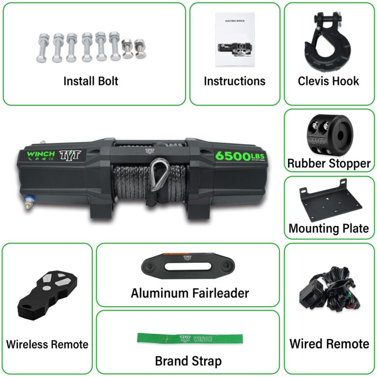 TYT 6500 lb UTV Winch Kit,12 Volt DC Electric Trailer Winch with Wireless Remote and Wired Switch,1/4" x 50FT Synthetic Rope Winch with Rubber Stopper and Mounting Plate - Image 4