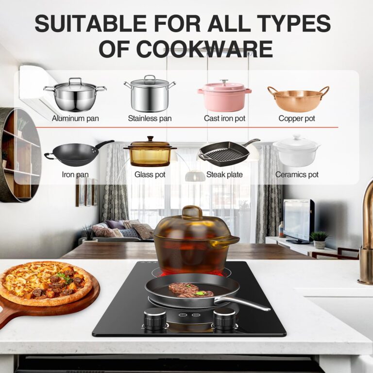110v Electric Cooktop 2 Burners, 12'' Electric Stove Top with Plug in, GTKZW Knob Control Countertop & Built-in Ceramic Cooktop, 9 Power Levels, Child Lock, Timer, Over-Heat Protection - Image 6