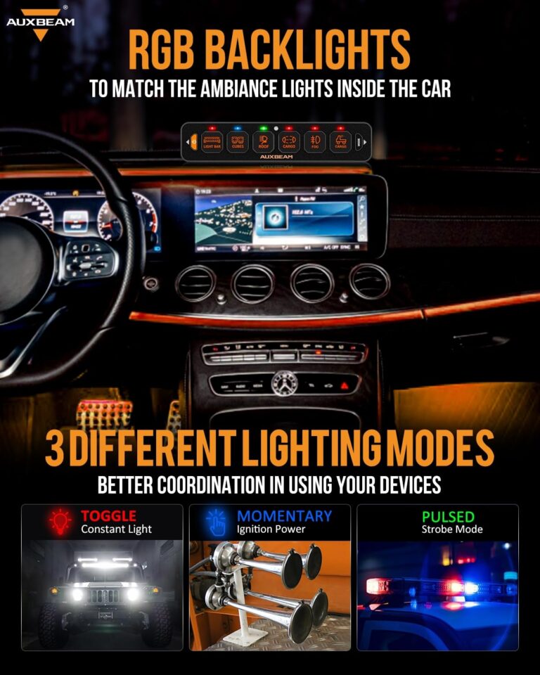 Auxbeam 6 Gang Slim Switch Panel RGB AS-R60 Automatic Dimmable Switch Panel with Toggle Momentary Pulsed LED Switch Pod Off Backlight 12-24V for Truck Offroad Car Boat Waterproof, 2-Year Warranty - Image 6