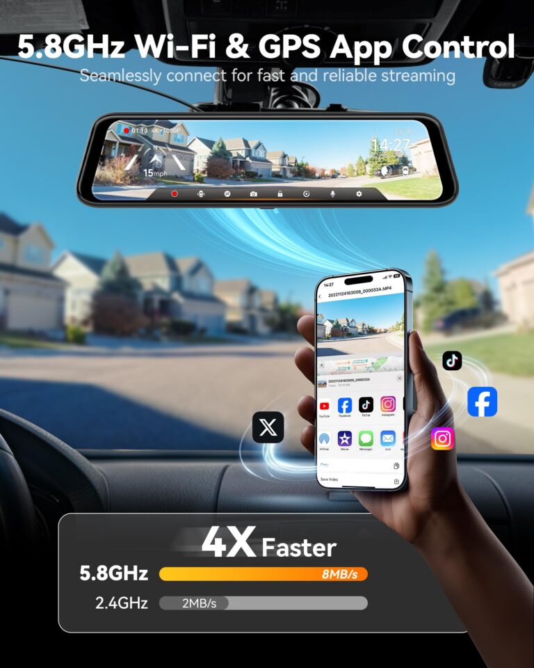 WOLFBOX G850 PRO 4K Mirror Dash Cam with ADAS and BSD, Smart Rear View Mirror with 5.8GHz WiFi, Voice Control, 12 inches Rear View Mirror Camera Includes 64GB Card, GPS, G-Sensor, Loop Recording - Image 5