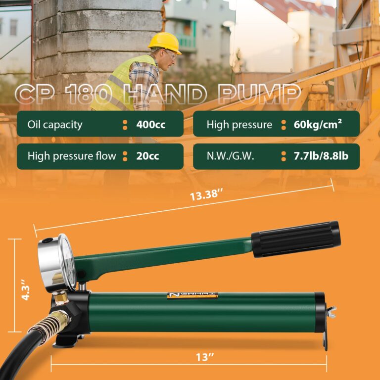 Newhai 20 ton 2” Hydraulic Ram Jack+ cp-180 Hand Pump with Pressure Gauge Hydraulic Porta Power 20 ton Kit Low Profile Short Cylinder - Image 3