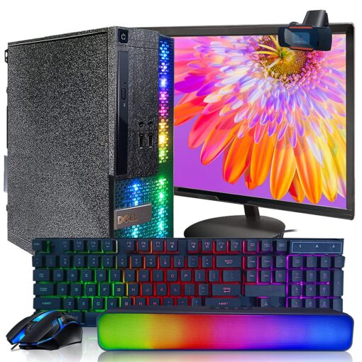 Customized PC Black Treasure Box RGB Dell Desktop Quad Core I5 up to 3.6G, 16G, 512G SSD, WiFi, Bluetooth 4, RGB Gaming Keyboard & Mouse, DVD, New 24" 1080 FHD LED, RGB Sound Bar, Win 10 Pro(Renewed)