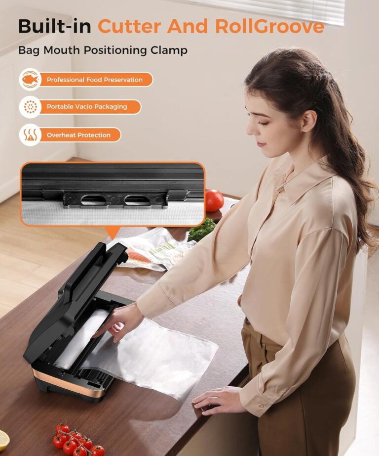 Vacuum Sealer Machine, Automatic 6-in-1 Food Sealer with Digital Timer, Food Vacuum Sealing Preservation Bulit-in Cutter, Powerful Sealing System for Food Preservation with Liquid/Moist/Dry Food - Image 5