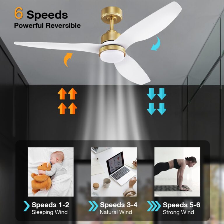 52 Inch Smart Ceiling Fans with Lights and Remote,Dimmable LED Light,Outdoor Indoor Gold White Ceiling Fan,Quiet DC Motor,High CFM 6 Speed,WIFI Alexa App Workable,for Bedroom Living Room Patio - Image 5