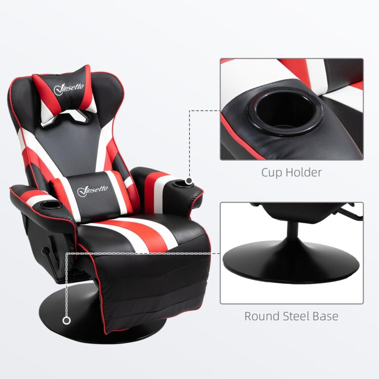 Vinsetto Gaming Chair, Racing Style Computer Recliner with Lumbar Support, Footrest and Cup Holder, Black/White/Red - Image 5