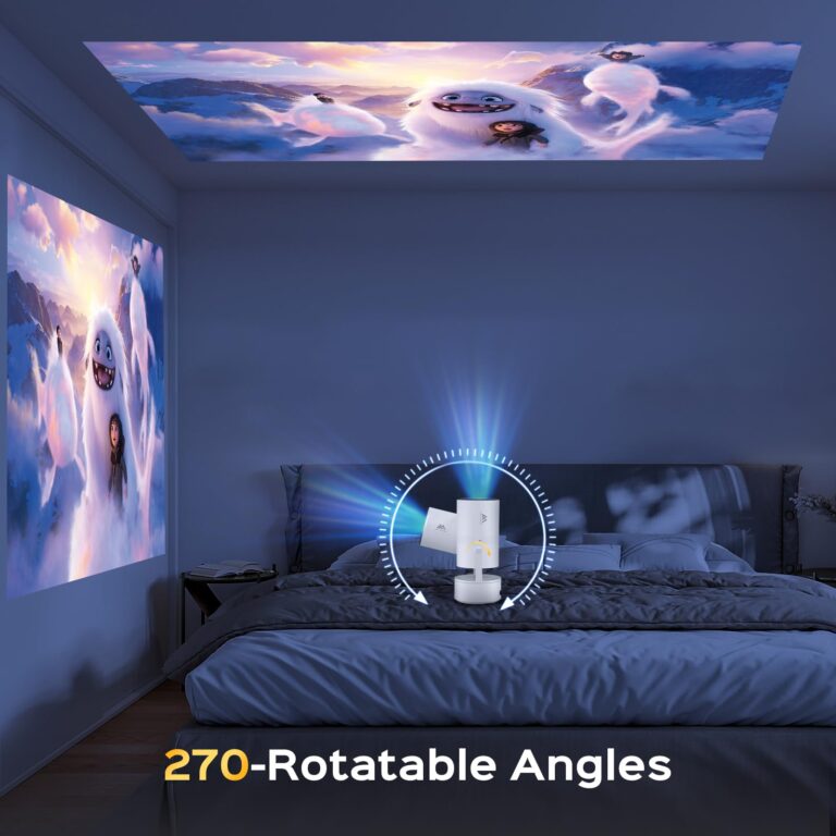 [Built-in Battery] Mini Projector with Wifi and Bluetooth, 4K 1080P Supported 270° Rotatable 150'' Screen Auto Keystone Home Outdoor Projector Portable Smart Projector for Phone/TV/Laptop/HDMI, White - Image 5