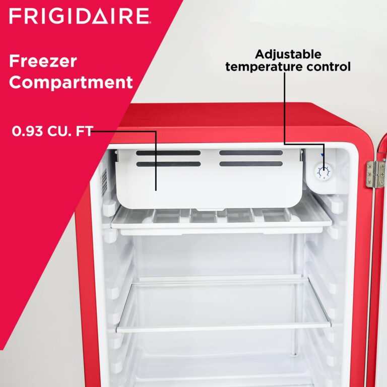 Frigidaire Retro Compact Refrigerator with Chiller, 3.2 cu ft Countertop Fridge, Built-In Bottle Opener, Rounded Corners, Premium, for Office, Bedroom, Dorm Room, Cabin, 18.5D x 20W x 31.5H (Red) - Image 2