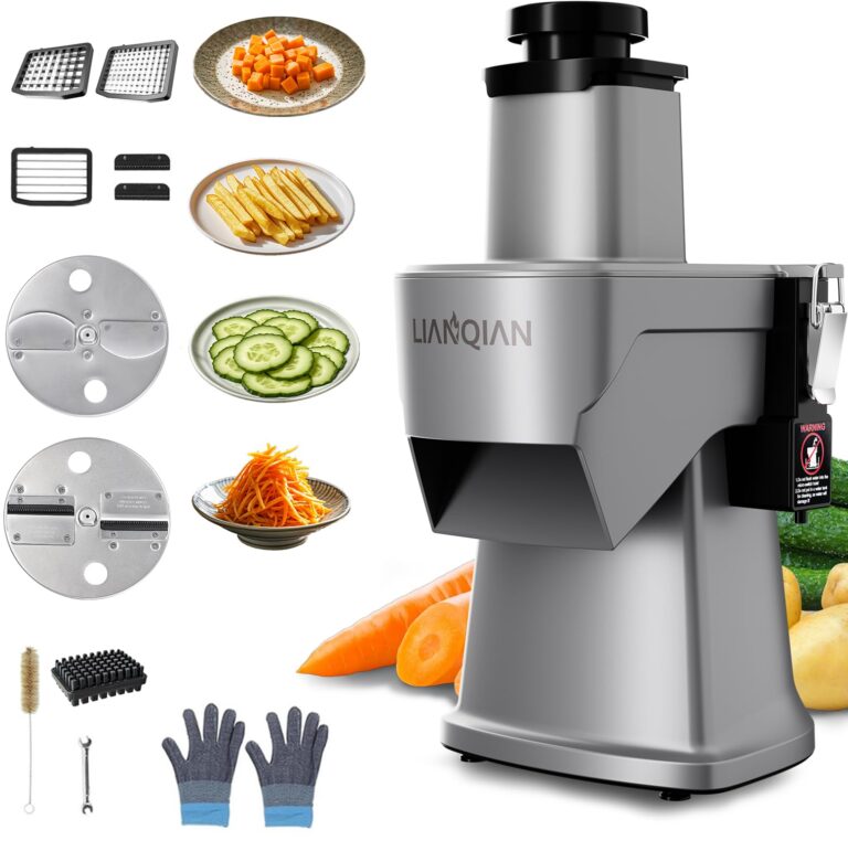 4 in 1 Electric Vegetable Chopper Automatic Multifunctional Food Cutter Slicer for Slicing Shredding Dicing Slitting with Quiet Motor (200W/110V), Multi Blades for Commercial and Home Use