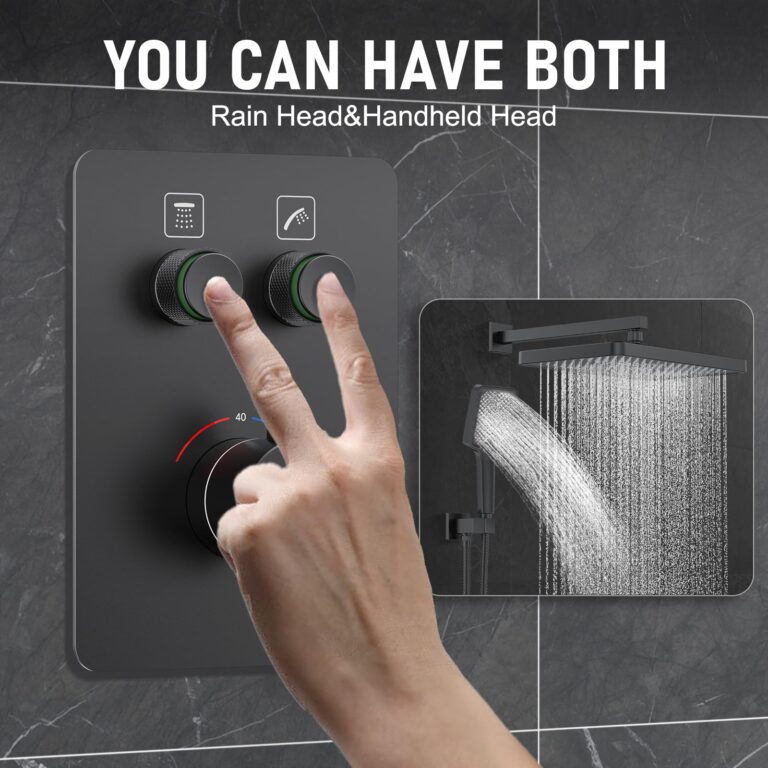 Thermostatic Shower System 13-Inch Rainfall Shower Head - 3 Setting Handheld Sprayer, Complete Bathroom Set with Faucet Mixer Trim Kit & Valve Matte Black - Image 6
