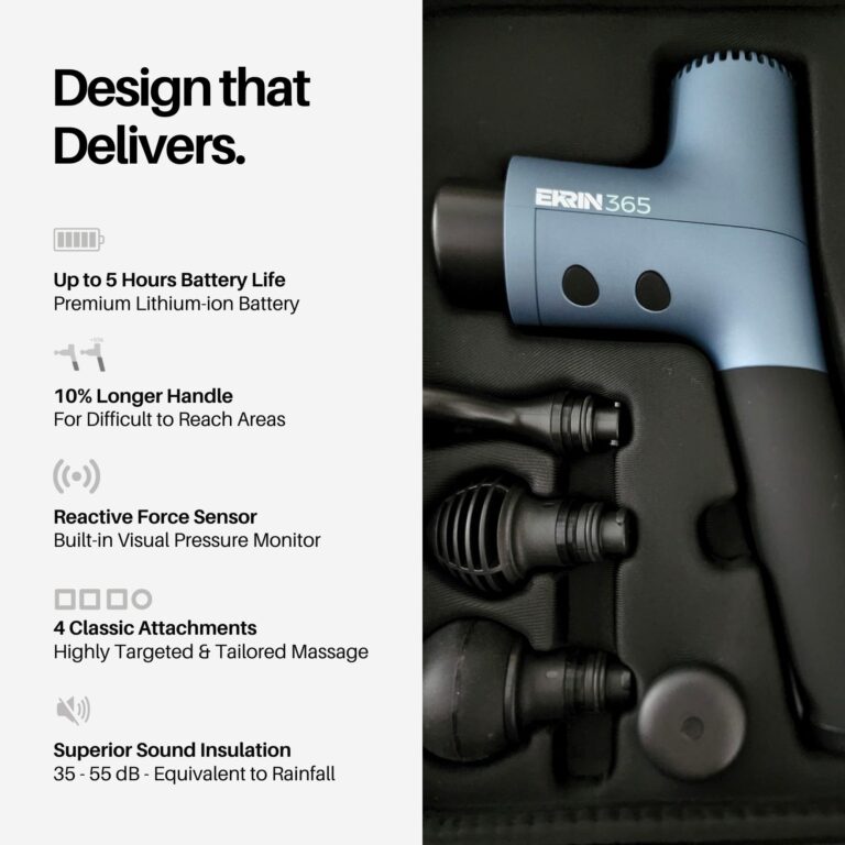 Ekrin Athletics 365 Massage Gun - Ergonomic Deep Tissue Back & Neck Massager for Pain Relief & Soreness - 4 Speeds & Attachments - Long Battery Life & Noise Insulation - Image 3