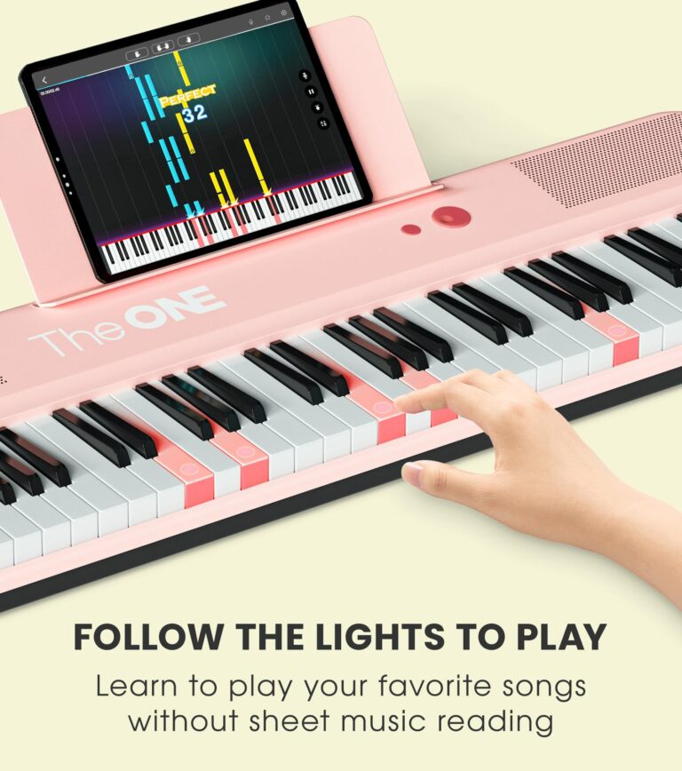 The ONE Smart Keyboard COLOR 61 Lighted Keys Piano Keyboard, Digital Piano for Beginners with 256 Tones, 64 Polyphony, Built-in LED Lights and Free Apps (Pink) - Image 9