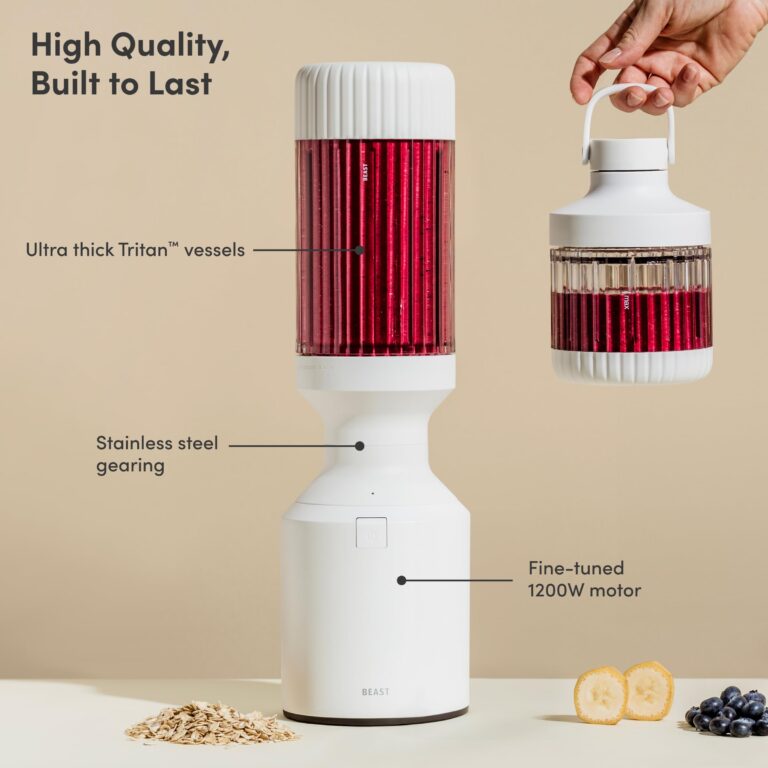 Beast Mega 1200 | Premium Countertop Blender | Smoothies, Shakes, Sauces, Dips, Soups | Blends Ice and Frozen Fruit | XL Vessel | Extra Vessels, Straw System Included | 1200W | (Cloud White, 120V) - Image 7
