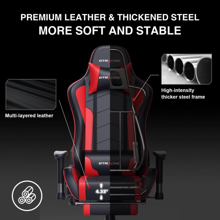 GTRACING Gaming Chair with Footrest Speakers Video Game Chair Bluetooth Music Heavy Duty Ergonomic Computer Office Desk Chair Red - Image 5