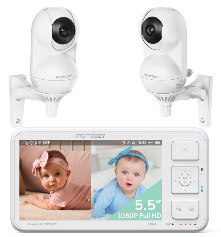 Momcozy Baby Monitor with 2 Cameras 5.5" 1080P Full HD Split Screen Video Baby Monitor with Camera and Audio, No WiFi 5000mAh Battery, ECO, VOX, Clear Night Vision 1640ft Range (SD Card not Included)