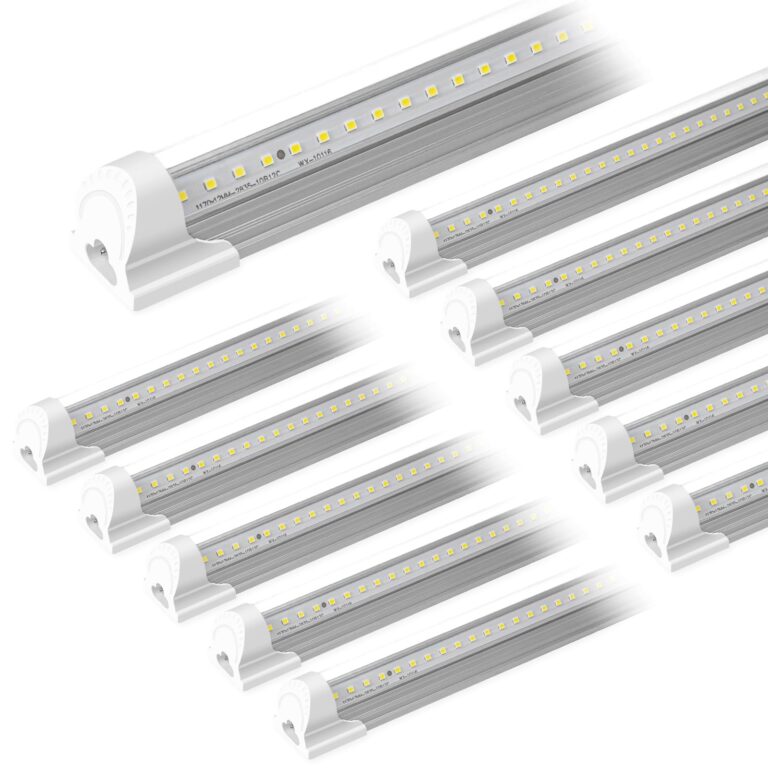 10 Pack 8FT 80W LED Shop Light, 5000K 12000LM Integrated Fixture, V Shape Daylight White Ceiling T8 LED Tube Light for Garage, Clear Cover, High Output, Linkable Shop Lights for Garage, Plug and Play