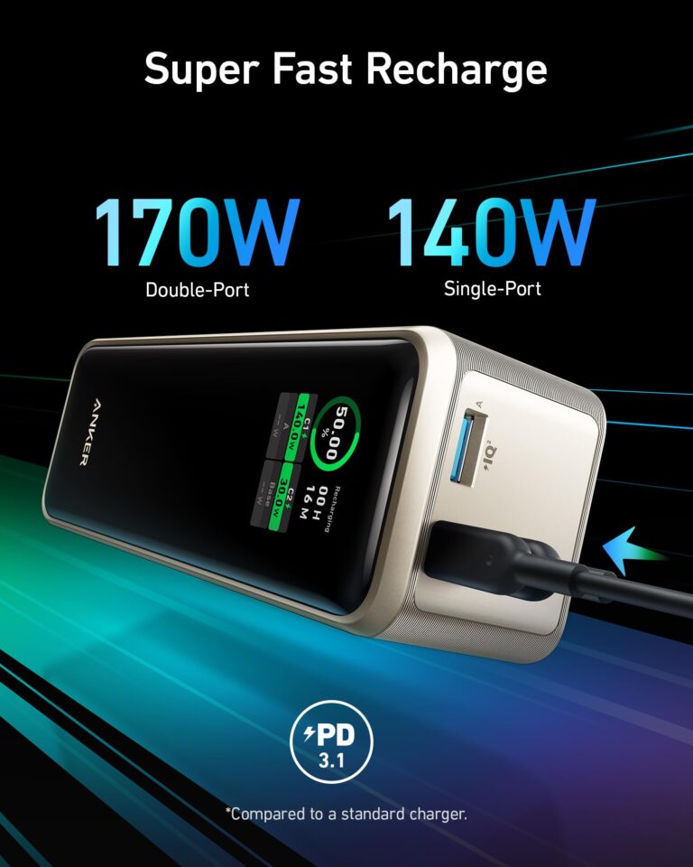 Anker Prime Power Bank, 27,650mAh 3-Port 250W Portable Charger for Travel, TSA-Approved, Smart App, for MacBook Pro/Air, iPhone 16/15/14 Series, Samsung, Laptops, and More (Charging Base Not Included) - Image 3