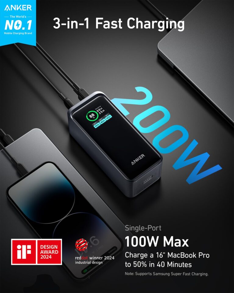 Anker Prime Power Bank 200W, 20,000mAh Portable Charger 3-Port with 100W Charging Base, Smart Digital Display, Compatible with iPhone 16/15/15 Plus/15 Pro/15 Pro Max/14 Series, MacBook, Samsung, Dell - Image 7