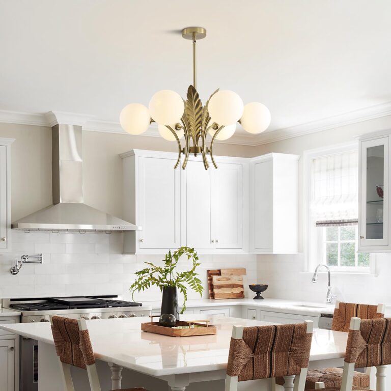BOKT Mid Century Milk Glass Chandelier Gold G9 Ceiling Chandelier Light Industrial Metal Adjustable Pendant Lighting Farmhouse Large Globe Flush Mount Light Fixture for Dining Room Kitchen Indoor - Image 3