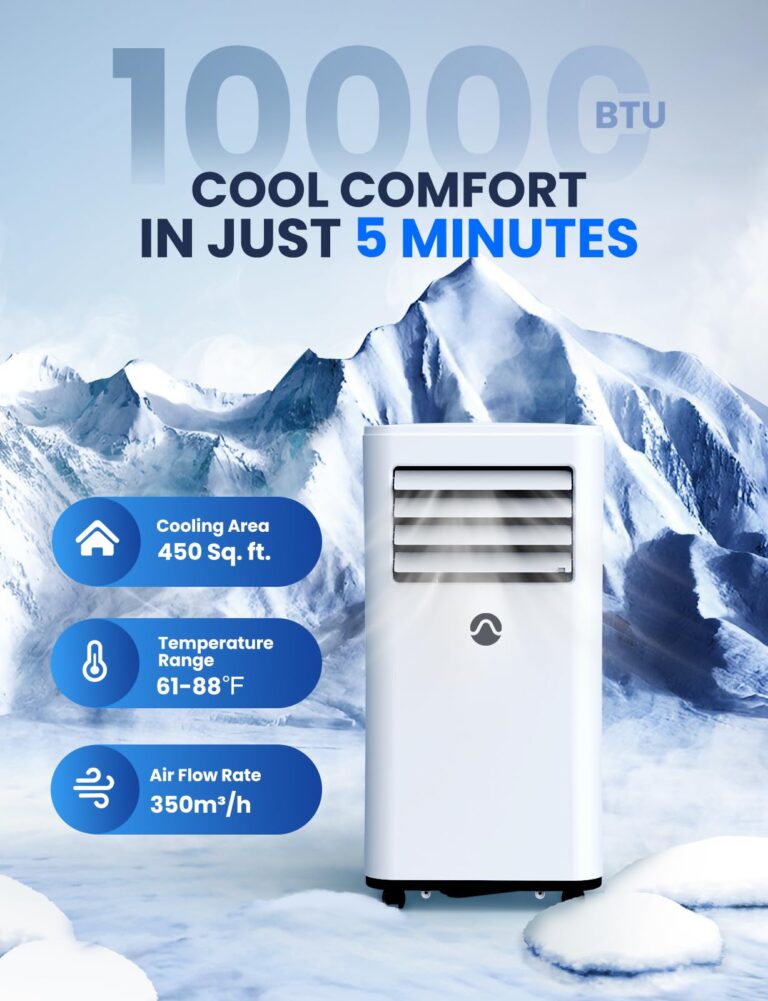Portable Air Conditioners, 10000 BTU Air Conditioner Portable for Room up to 450 Sq. Ft., 3-in-1 Portable AC Unit with Digital Display, Remote Control, Window Installation Kit, 24H Timer, Sleep Mode - Image 7
