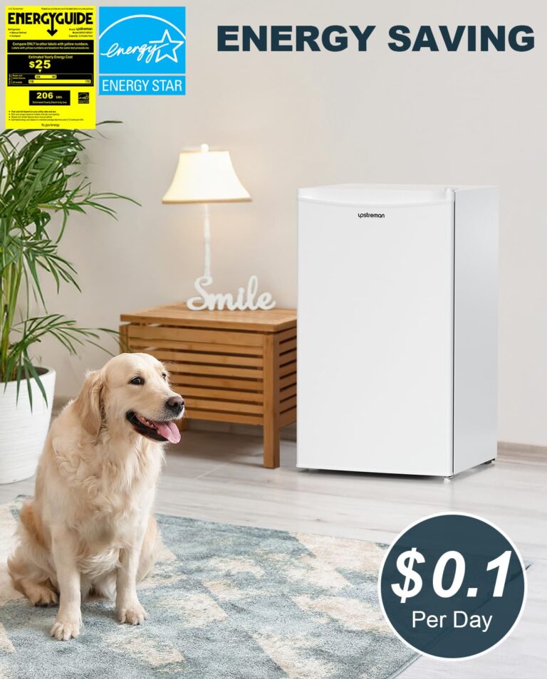 Upstreman 3.2 Cu.Ft Mini Fridge with Freezer, Single Door Mini Fridge, Dorm Fridge, Adjustable Thermostat, Mini Refrigerator for Dorm, Office, Bedroom, White-BR321 - Image 9
