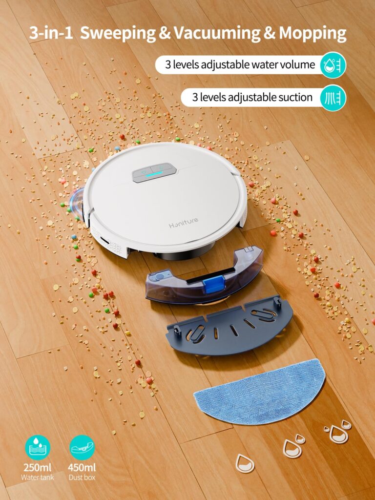 HONITURE Robot Vacuum and Mop Combo, 4000pa Strong Suction, G20 Robot Vacuum Cleaner with Self-Charging, 150Mins Max, App&Remote&Voice Control, Super-Slim, Ideal for Pet Hair - Image 7