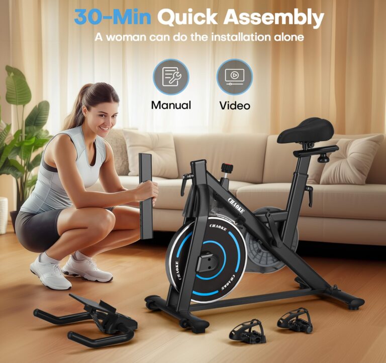 Exercise Bike, CHAOKE Quiet Magnetic Resistance 300LB Capacity Stationary Bike for Home with App Compatible, Indoor Bike with Comfortable Seat and Digital Display - Image 4