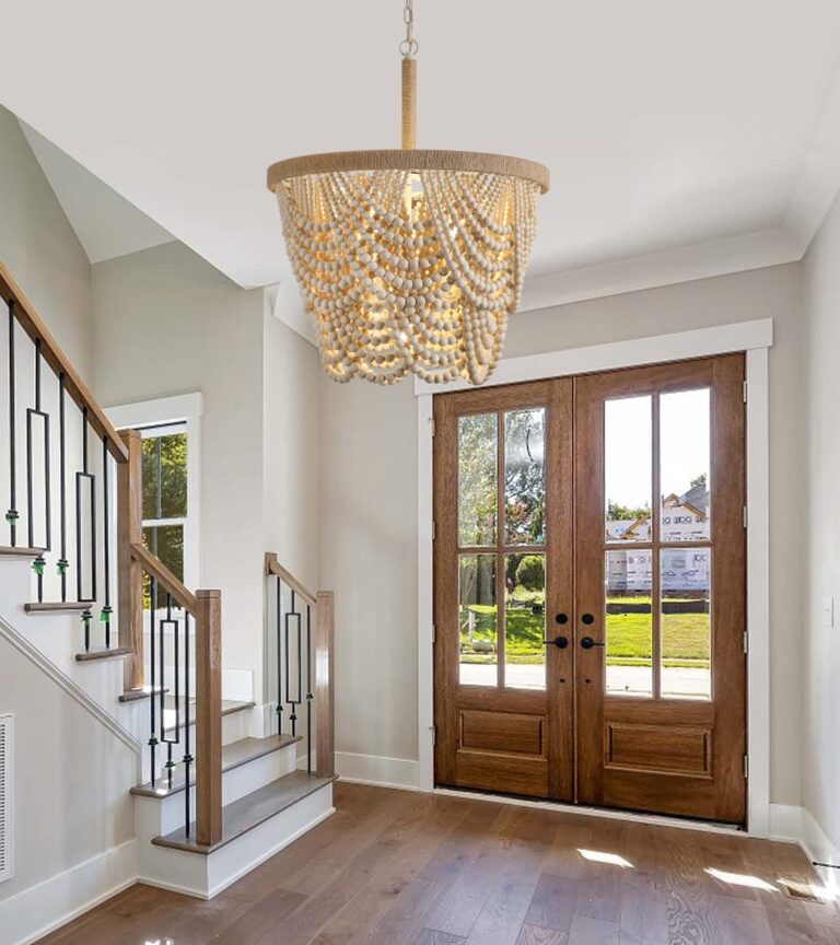 Q&S Boho Wood Beaded Chandelier,Farmhouse Coastal Large Bohemia 5 Lights for Dining Room Kitchen Living Room Entryway Foyer Hotel W19.9 UL Listed - Image 6