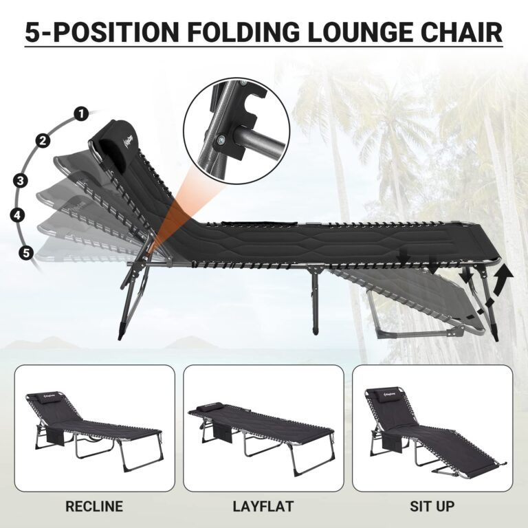KingCamp Set of 2 Oversize Padded Folding Chaise Lounge Chair for Outdoor, Patio, Beach,Lawn, Sunbathing, Tanning, Pool, Lay Flat Heavy-Duty Adjustable Reclining Chairs with Pillow, Support 330lb - Image 5