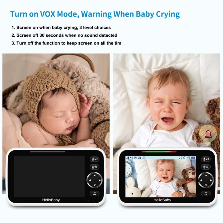 HelloBaby HB6550 5" Baby Monitor 4 Cameras No WiFi, 26-Hour Battery, Pan-Tilt-Zoom, 1000ft Range Video Audio Baby Monitor, ECO, Night Vision, 2-Way Talk, 8 Lullabies and Temperature, Ideal Gifts - Image 3
