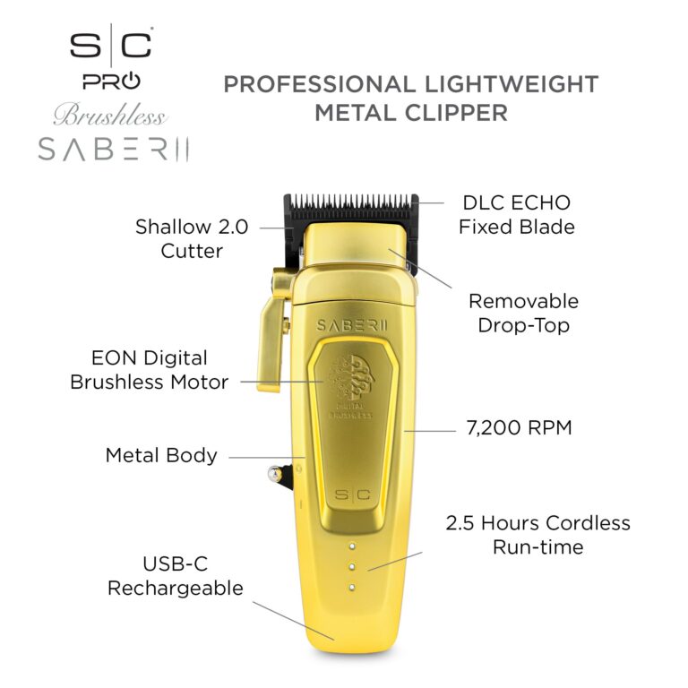 StyleCraft Saber II Professional Full Metal Body High-Torque Digital Brushless Motor Cordless Hair Clipper (Gold) - Image 5