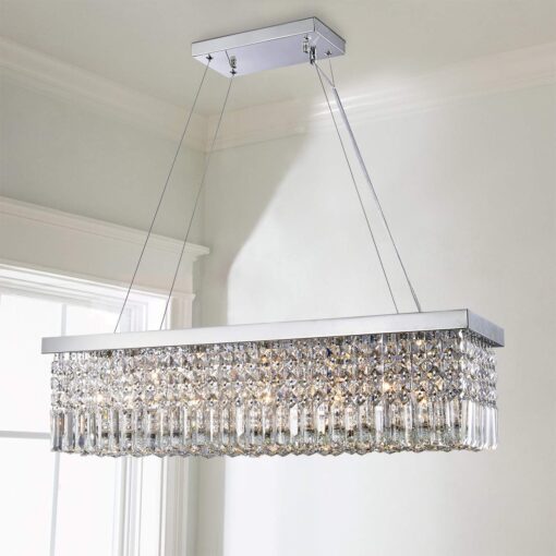 Saint Mossi 5-Lights K9 Crystal Chandelier for Dining Room, Rectangular Pendant Light Fixture for Kitchen Island, Raindrop Flush Mount Ceiling Light Fixture,H9 x W10 x L31, Chain Adjustable