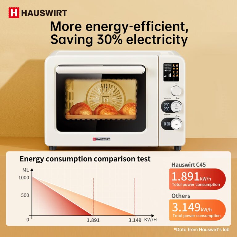 HAUSWIRT C45 Smart Convection Oven with Thermometer, 42QT XL Large Capacity Oven, Double Bake, 8 Menu Modes Countertop Oven, Four-tier Baking Rack,LED Display,1800W,80°F - 500°F,Non-Stick, Cream White - Image 5