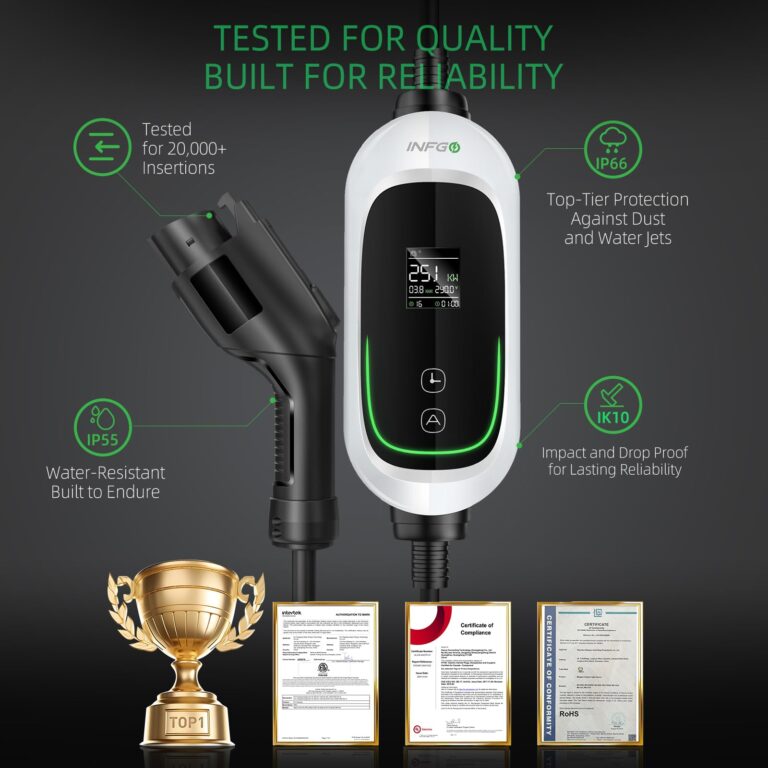INFGO Level 2 EV Charger, 40 Amp, Portable EV Charger for Home, J1772, 25ft Cable, 240V, Charging Stations with LED Display and Breath Ring Indicator, NEMA14-50 Plug - Image 6