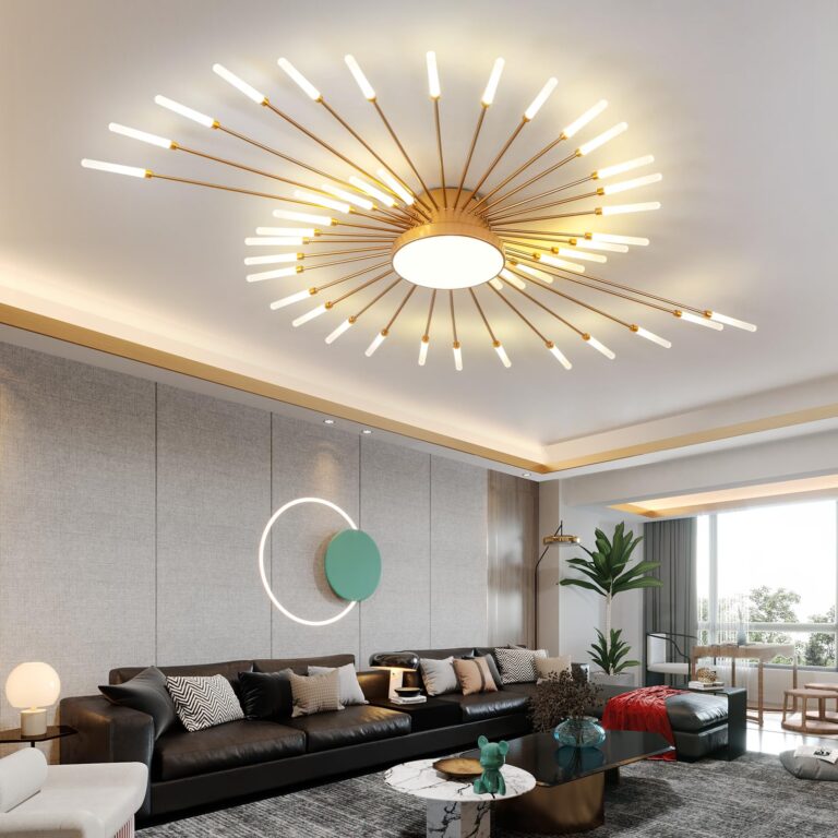 JAYMP Ceiling Light Modern Flower Shape Ceiling Lamp for Living Room Dining Room Flush Mount Metal Acrylic Sputnik Firework Petal LED Lighting Fixture (Matte Gold, 42+1 Lights) - Image 3