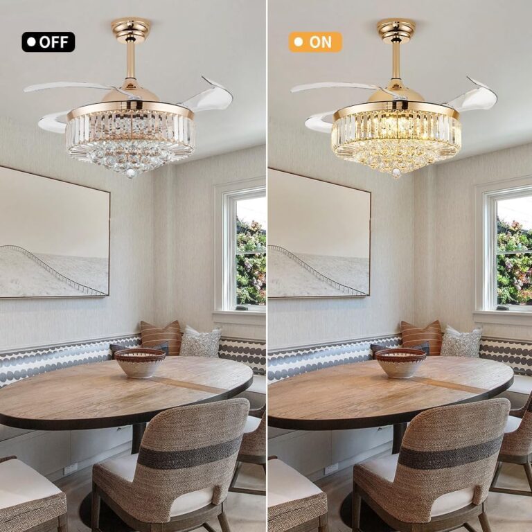 42'' Fandelier Ceiling Fans with Light, Chandelier Ceiling Fan, Retractable Crystal Ceiling Fan for Bedroom, Living Room, 3 Color Change, LED Dimmable, 6 Speeds, Reversible DC Motor-Gold - Image 3