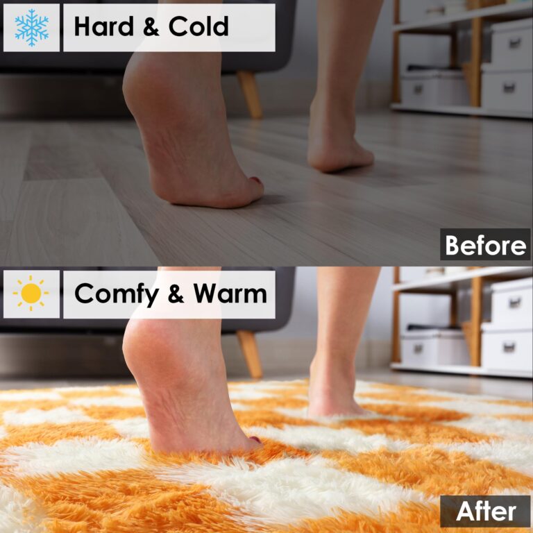 KICMOR 8x10 Area Rugs for Living Room, Large Fluffy Fuzzy Orange and Cream White Checkered Shag Rug Soft Plush Big Bedroom Carpet, Shaggy Floor Rugs for Kids Boys Girls Dorm Nursery Home Room Decor - Image 4