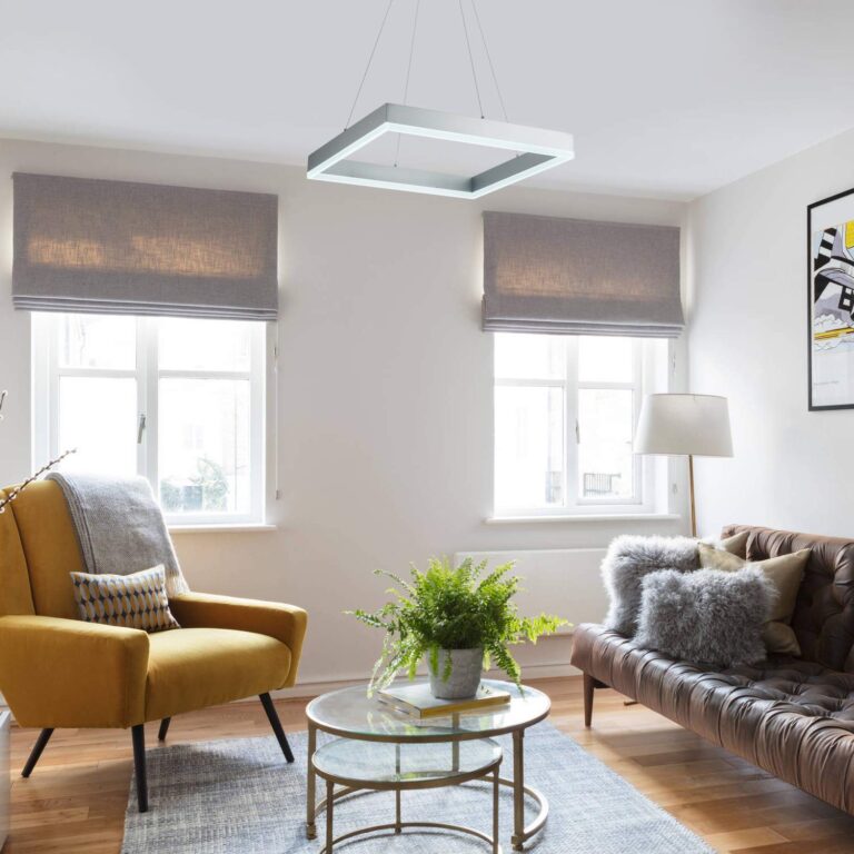 ROYAL PEARL Room Decor Modern Chandelier Square LED Chandelier Dimmable Comtemporary LED Pendant Light Foyer Chandelier for Dining Room Kitchen Office, Cool White 6000K Silver - Image 3