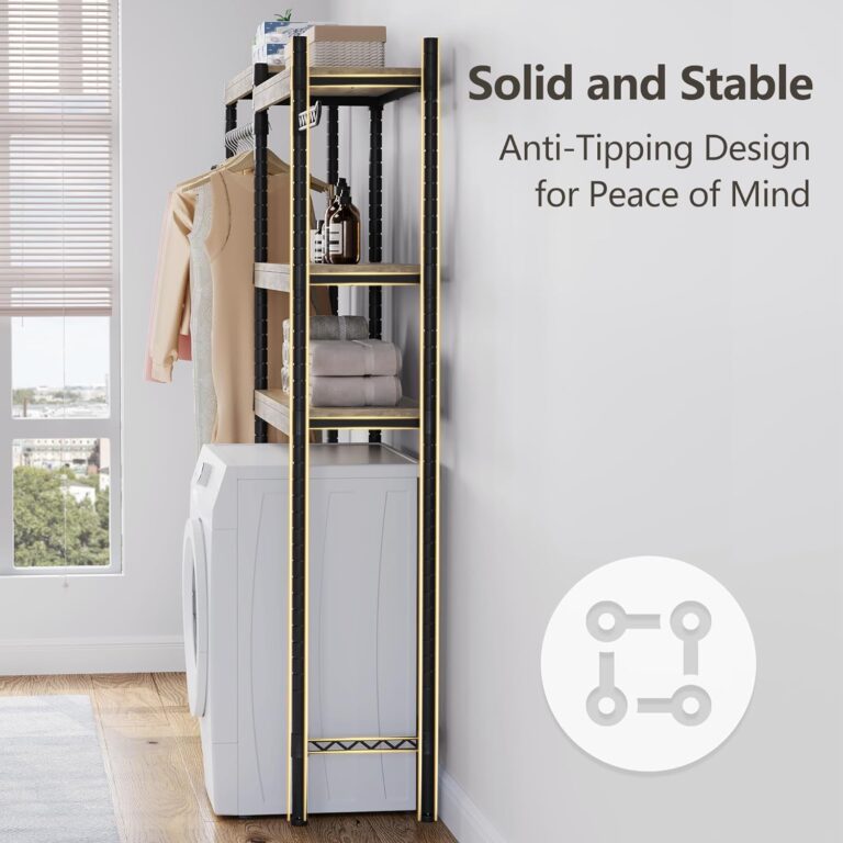IDEALHOUSE Over The Washer and Dryer Storage Shelf- Laundry Room Organization Space Saving Laundry Drying Clothes Racks Heavy Duty Adjustable Height Bathroom Shelf for Home Decor (Wood, 30" A+B) - Image 3