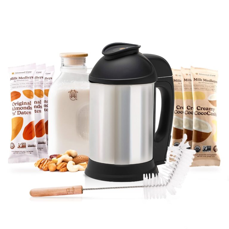 Almond Cow Milk Maker Machine, Milk in a Minute Bundle, Includes 3 Creamy CocoCash & 3 Original Almonds 'n' Dates, Glass Milk Jug, & Jug Brush