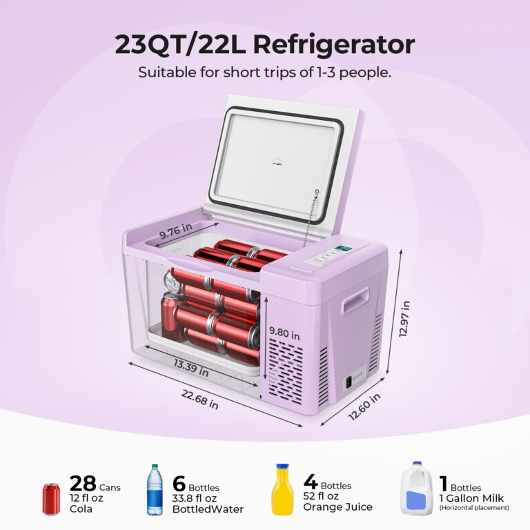 BougeRV Purple 23Quart Portable Refrigerator, 12 Volt Fridge 22L, Portable Freezer Compressor Cooler 12/24V DC 110~240 Volt AC for Truck Van RV Camper -7℉~50℉ - Image 8