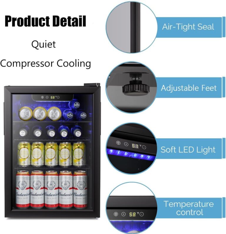 Antarctic Star Beverage Refrigerator Cooler-85 Can Mini Fridge Glass Door for Soda Beer Wine Stainless Steel Glass Door Small Drink Dispenser Digital Display for Home, Office Bar,2.4cu.ft - Image 7