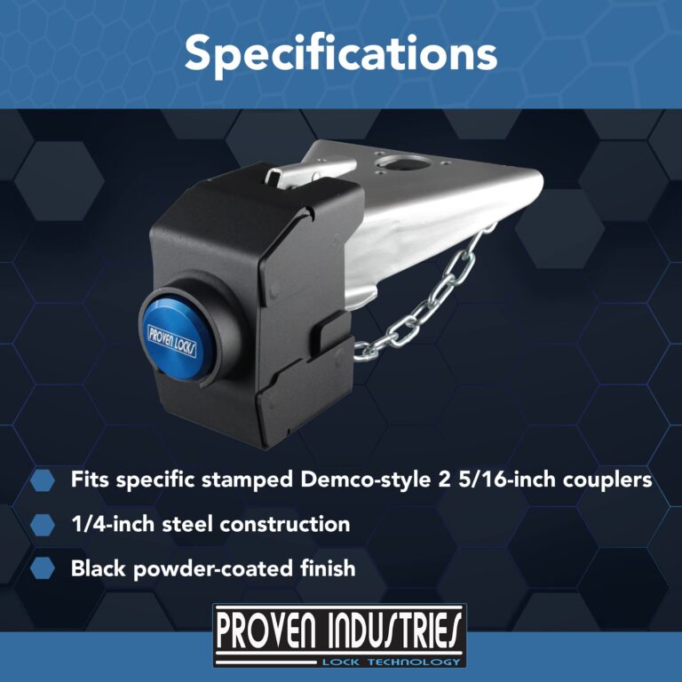 Proven Industries Model 2517-D Trailer Lock, Fits Stamped Demco-Style 2 5/16-Inch Couplers, Secures Safety Chains, Made in The USA, (Blue) - Image 6