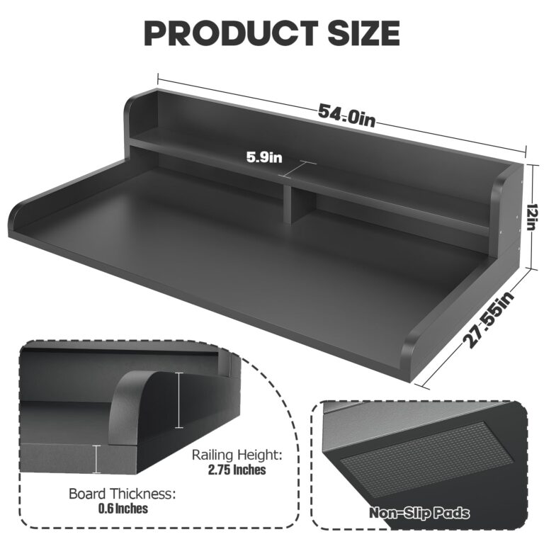 Corbyles 2-Tier Washer Dryer Countertop with 2.75"H Edge Rails, 54" W x 27.55" D Laundry Countertop for Folding Clothes, Washer and Dryer Topper with Non-Slip Pad (Black) - Image 5