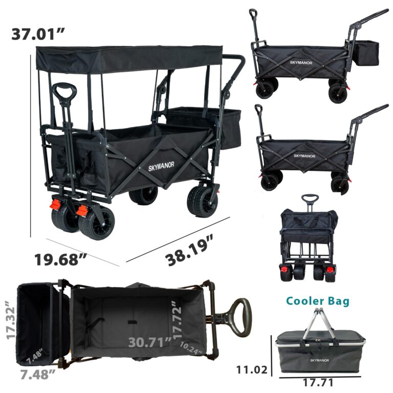 SKYMANOR Collapsible Wagon Folding Garden Cart with Removable Canopy Utility Wagon Cart with All-Terrain Wheels Brake Beach Cart for Sand Heavy Duty Beach Wagon for Camping Shopping (Black) - Image 4