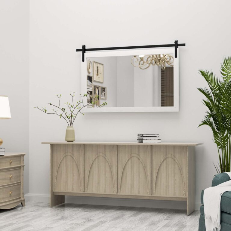 PAIHOME Large White Bathroom Mirror, Farmhouse Horizontal Rustic Square Mirror for Wall Wood Framed Vanity Mirrors, Barn Door Style Decor Living Room Entryway Bedroom Mirrors, 40x26INCH - Image 4